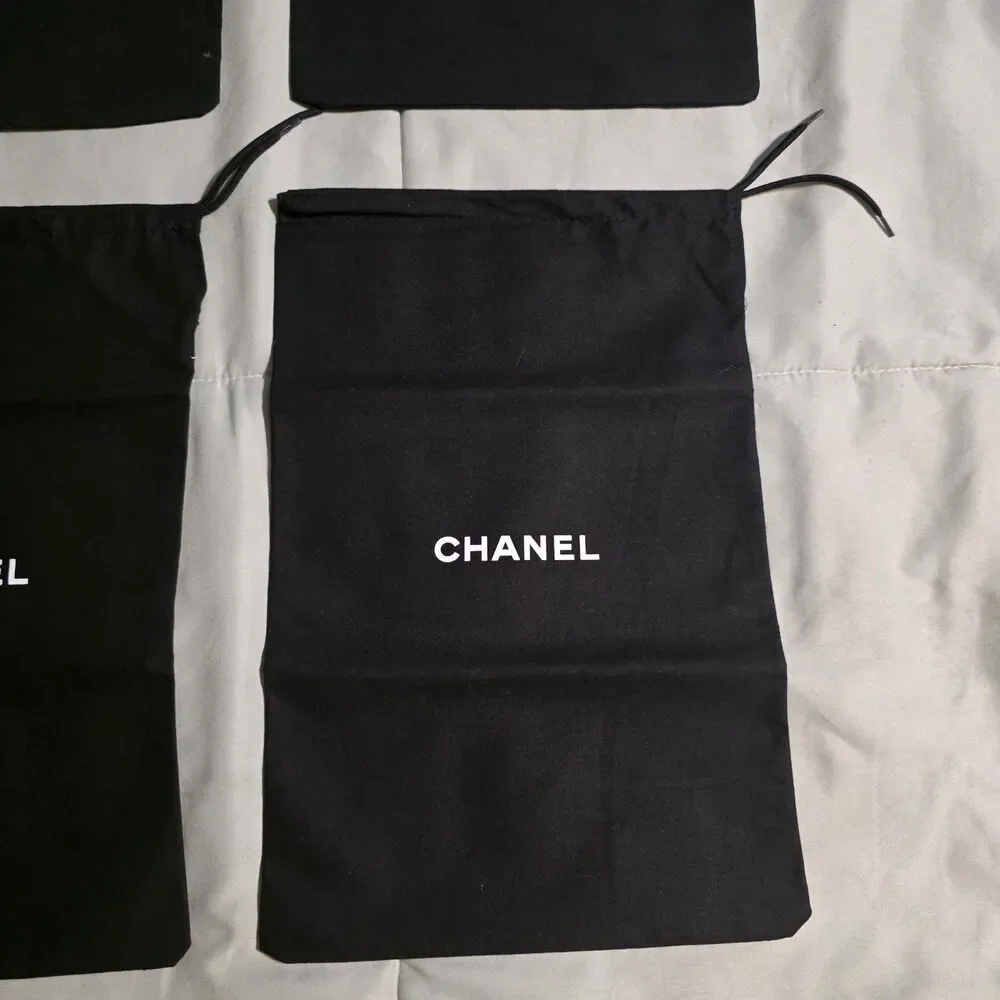 Authentic CHANEL Dust Bag Covers with Drawstrings Black Size 13X9.5 in Set Of 4